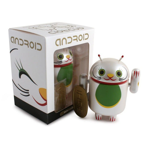 Android Mini Collectible Lucky Cat Series - White Lucky Cat w/ Koban Coin - Fugitive Toys