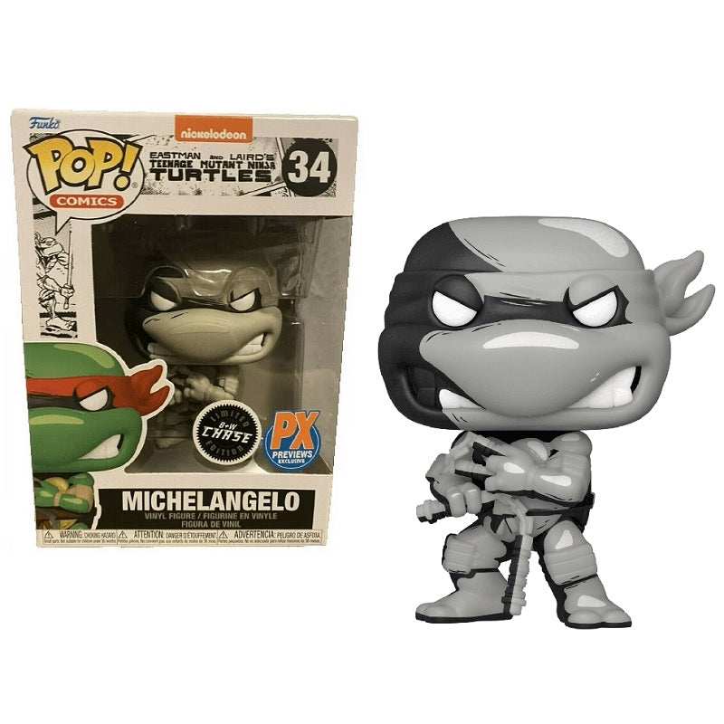 Eastman and Laird's Teenage Mutant Ninja Turtles Pop! Vinyl Figure Black and White Michelangelo (Previews Exclusive Chase) [34] - Fugitive Toys