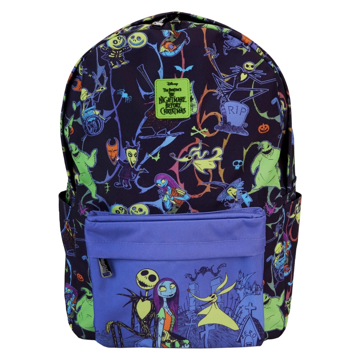 Loungefly x Disney Nightmare Before Christmas Neon Glow All-Over Print Nylon Full-Size Backpack - Fugitive Toys