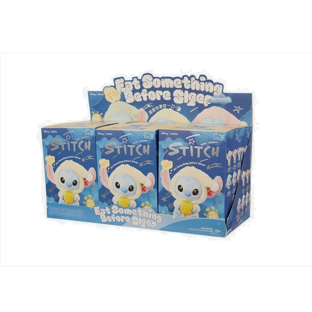 Disney | Miniso STITCH Eat Something Before Sleep Vinyl Plush Toy [1 Sealed Case] - Fugitive Toys