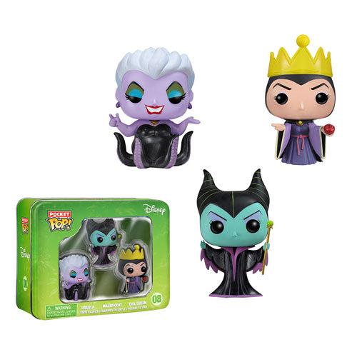 Disney Villains Pocket Pop! 3-Pack Tin [Ursula, Maleficent, and Evil Queen] - Fugitive Toys