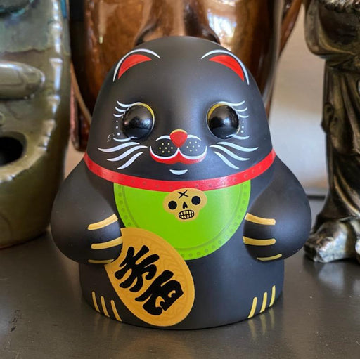 Bimtoy Tiny Ghost Vinyl Figure 3-inch Black Maneki Neko - Fugitive Toys
