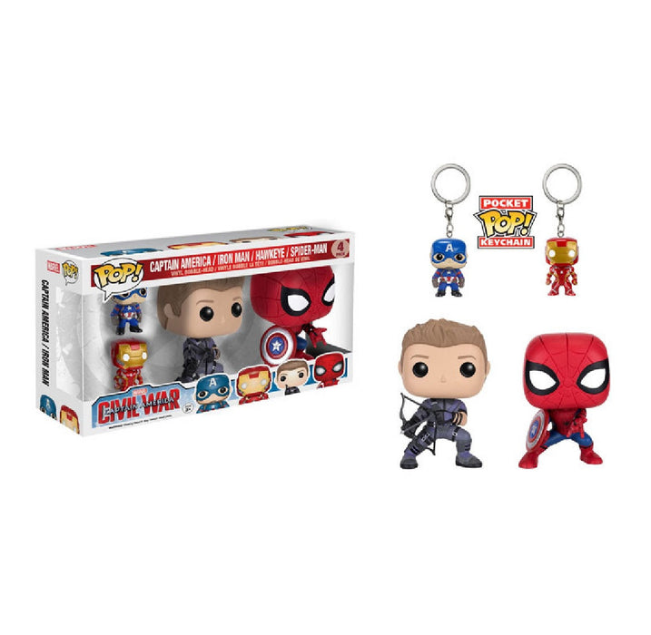 Marvel Pop! Vinyl Civil War 4 Pack [Captain America/Iron Man/Hawkeye/Spiderman] - Fugitive Toys