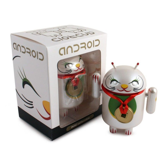 Android Mini Collectible Lucky Cat Series - White Lucky Cat w/ Collar Coin - Fugitive Toys